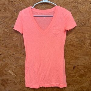 Y2K Mossimo Supply Co. Peach V-Neck Short Sleeve Tee with Chest Pocket - Size XS